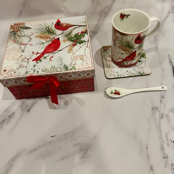 Delton Kitchen Delton Porcelain Cardinal Mug Coaster And Spoon